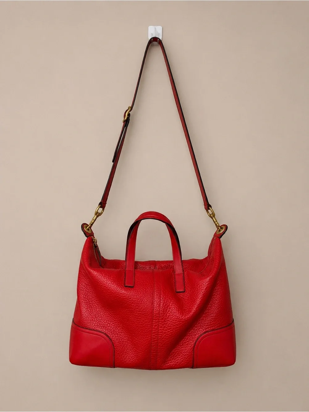 COACH Hadley Luxe Grain Leather Zip Duffle Purse in “Bright Red” LIKE NEW!